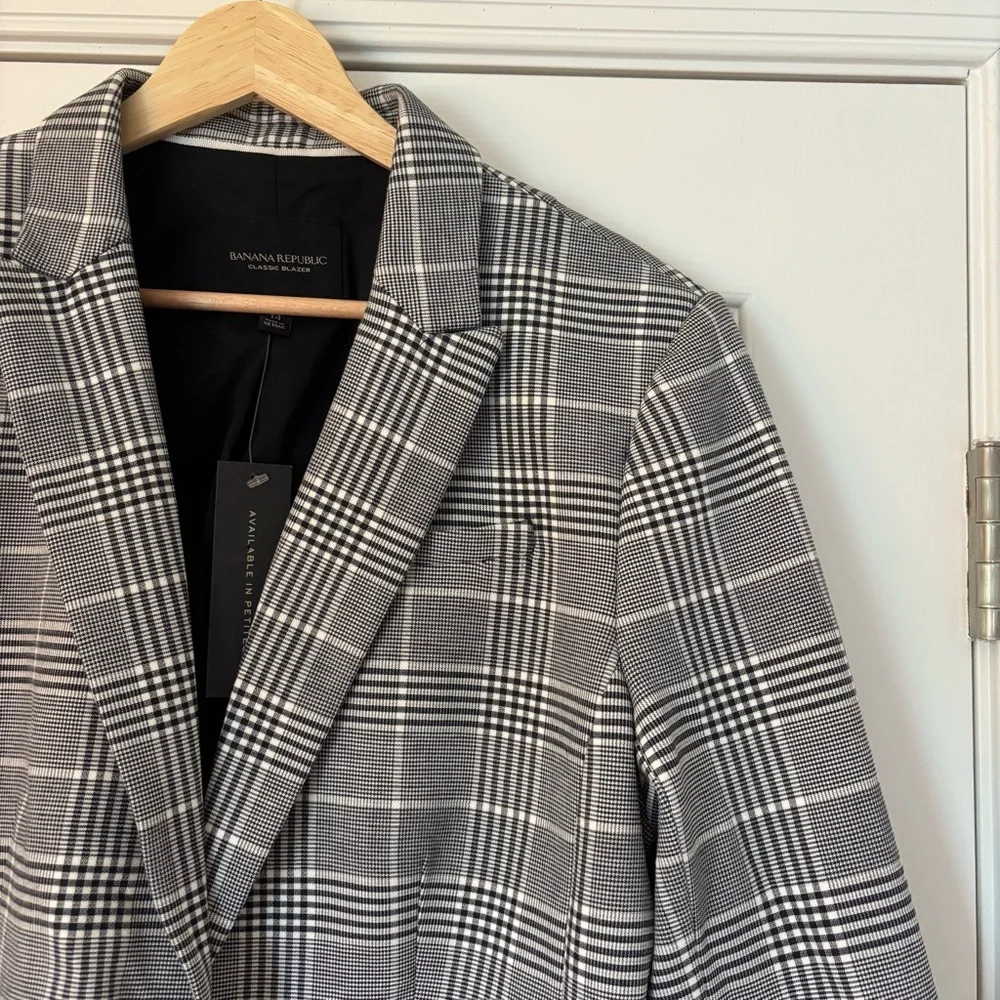 Banana Republic Women's Grey Black White Plaid Cotton Blazer 14 NWT Office Caree - Picture 2 of 10